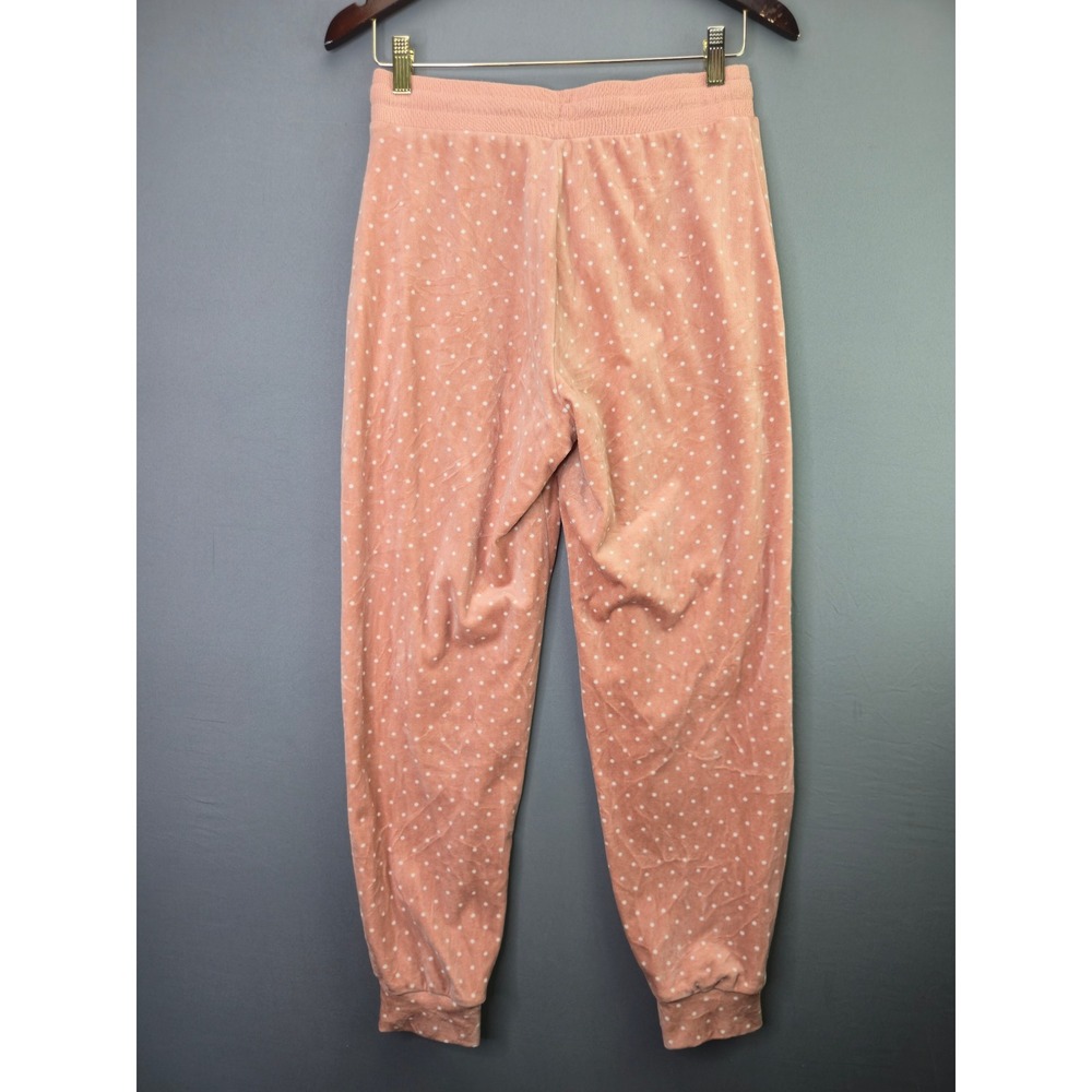 Three Dots Velour Jogger Pants Polka Dot Size S Pink Velvet Lounge Sweatpants - Picture 6 of 7